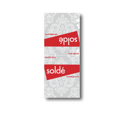 Paquet de 100 étiquettes papier  chevalet SOLDÉ baroque L60 H140 mm