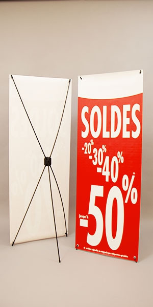 Bâche "SOLDES-50%" L60 H160 cm avec support 5 branches