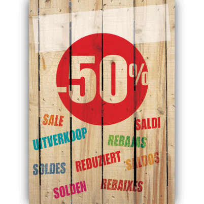 Panneau "-50% planches" L100 H140 cm