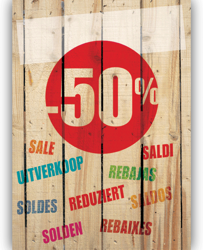 Panneau "-50% PLANCHES" L70 H100 cm