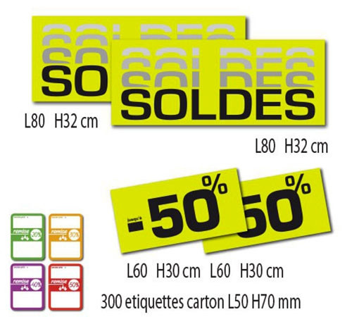 Kit de 4 affiches "SOLDES" et 300 étiquettes carton