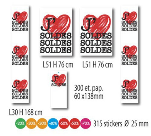 KIT 4 AFFICHES SOLDES, 300 ETIQUETTES et 315 STICKERS