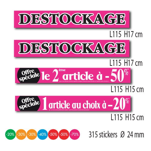 Kit de 4 affiches DESTOCKAGE et 315 stickers