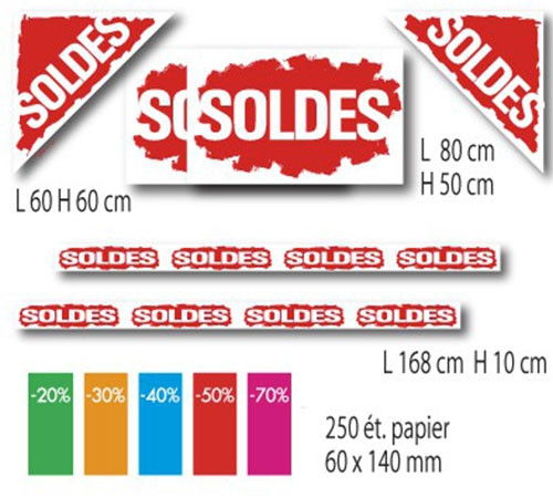 KIT 6 affiches SOLDES, 250 etiquettes papier 