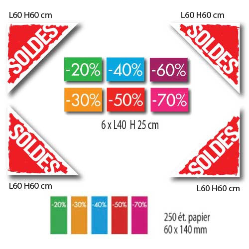 KIT 10 affiches SOLDES, 250 etiquettes papier 