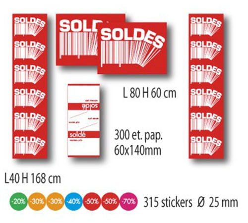 KIT 4 affiches SOLDES, 300 etiquettes papier et 315 stickers