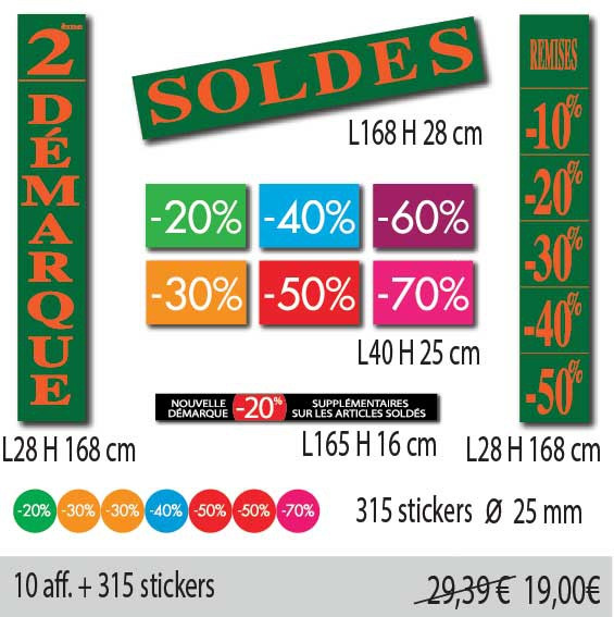 Kit de 10 affiches "SOLDES" et 315 stickers