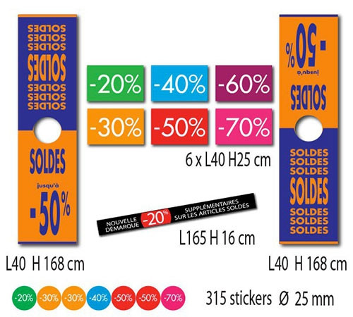 Kit de 9 affiches "SOLDES" et 315 stickers