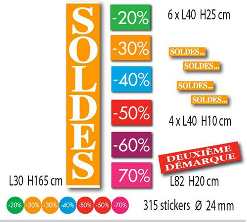 Kit de 12 affiches "SOLDES" et 315 stickers