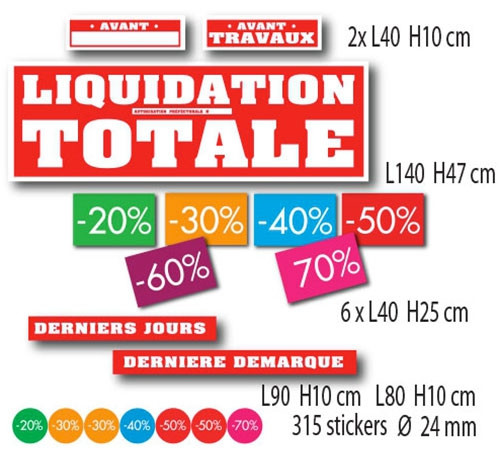 Kit de 12 affiches " LIQUIDATION TOTALE"