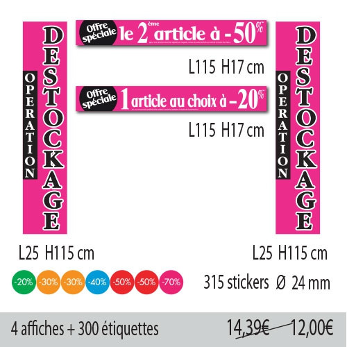 Kit de 4 affiches "SOLDES" fluo