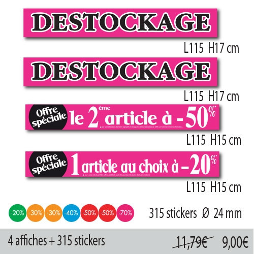 Kit de 4 affiches "SOLDES" fluo 