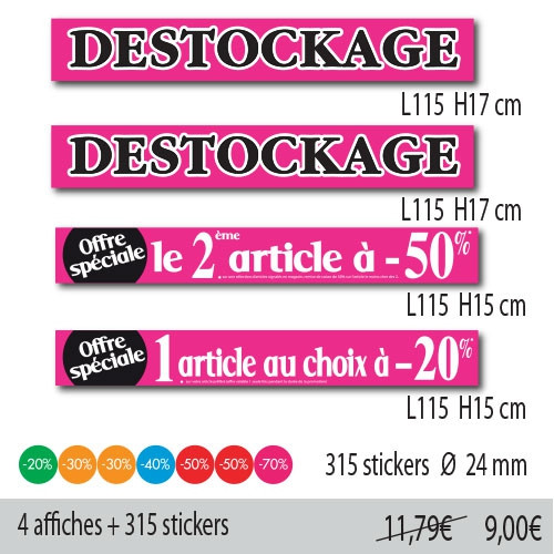 Kit de 4 affiches "SOLDES" fluo 