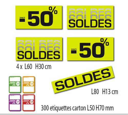 Kit de 5 affiches "SOLDES" et 300 étiquettes carton