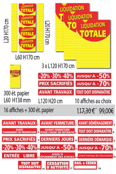 Kit de 10 affiches "LIQUIDATION TOTALE"