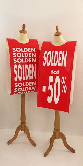 Poster mannequin  "SOLDEN tot -50%" L40 H168 cm