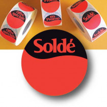 1000 Stickers "Soldé" 40 mm rouge fluo