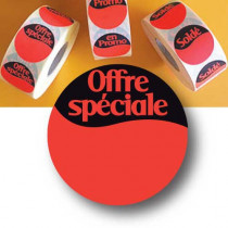 1000 Stickers "OFFRE SPECIALE" 40 mm rouge fluo