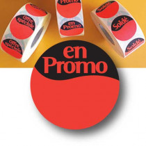 1000 Stickers "En promo" 40 mm rouge fluo