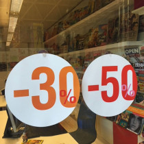 Carton rond recto "50%" verso "30%" 32 cm et 2 ventouses