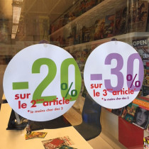 Carton rond recto "20%" verso "30%" 32 cm et 2 ventouses