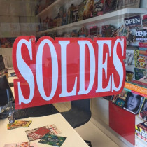Carton "soldes" L45 H24,5 cm et 2 ventouses