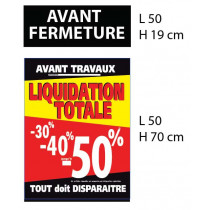 Affiche "LIQUIDATION TOTALE -30% -40% jusqu'à -50%"  L50 H70 cm