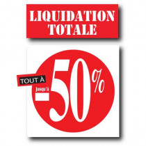 Kit de 3 affiches "LIQUIDATION TOTALE JUSQU'A  ou TOUT A -50%"