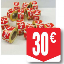 Rouleau de 500 étiquettes adhésives "30€" 35mm