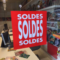 Carton "SOLDES" L34 H34 cm et 2 ventouses recto verso identiques