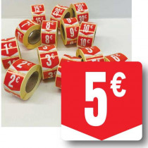 Rouleau de 500 étiquettes adhésives "5€" 35mm
