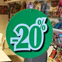 Carton "-20 %" recto verso identiques L22 H22 cm