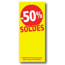 Paquet de 100 étiquettes papier  "-50% SOLDES" L60 H140 mm