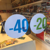 Carton rond recto "40%" verso "20%" 32 cm et 2 ventouses