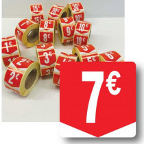 Rouleau de 500 étiquettes adhésives "7€" 35mm