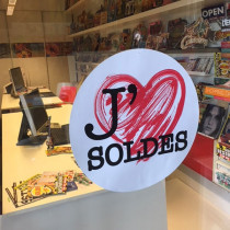 Carton "J'AIME LES SOLDES" L48 H48 cm et 2 ventouses