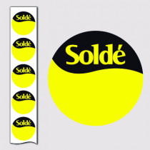1000 Stickers "SOLDÉ" 40 mm jaune fluo