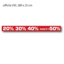 Affiche "20% 30% 40% jusqu'à -50%" XXL L280 H25 cm