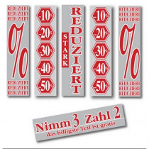 6 Posters "REDUZIERT" silber und rot 168 X 40 CM