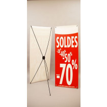 Bâche "SOLDES-70%"L 60 H160 cm avec support 5 branches