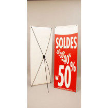 Bâche "SOLDES-50%" L60 H160 cm avec support 5 branches