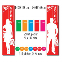 Kit de 2 affiches"SOLDES" 250 etiquettes et 315 stickers
