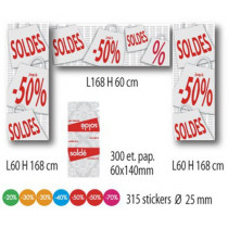 KIT 3 affiches SOLDES, 300 etiquettes papier et 315 stickers