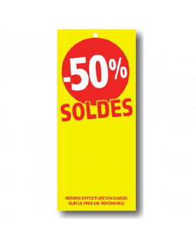 Paquet de 100 étiquettes papier  "-50% SOLDES" L60 H140 mm