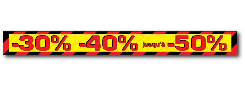 Sticker adhésif "-30% ... jusqu'à -50%" L100 H10 cm