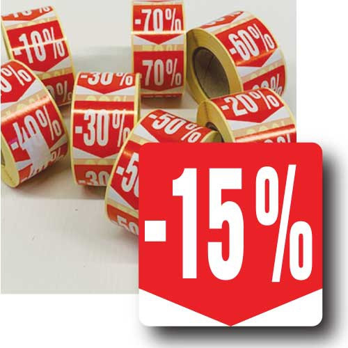 Rouleau de 500 étiquettes adhésives "15%" 35mm