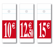 60 étiquettes cintre "10€ -12.5€ -15€" L50 H140 mm