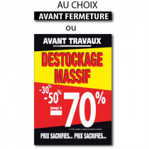 Sticker adhésif "DESTOCKAGE MASSIF -70%" L70 H100 cm