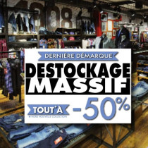 Affiche " DESTOCKAGE MASSIF 50%" L100 H70 cm