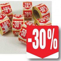 Rouleau de 500 étiquettes adhésives "30%" 35mm